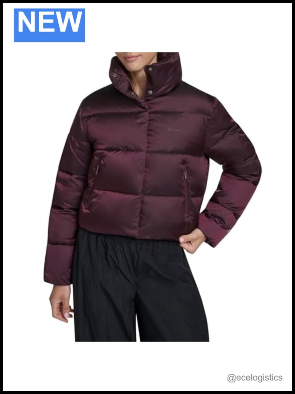 Women's Cropped Puffer Jacket Insulated Quilted Nylon Zip Pockets